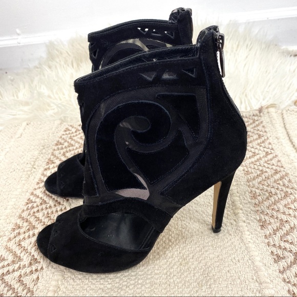 Sigerson Morrison Black Suede Mesh Cut Out Heels - Picture 9 of 9